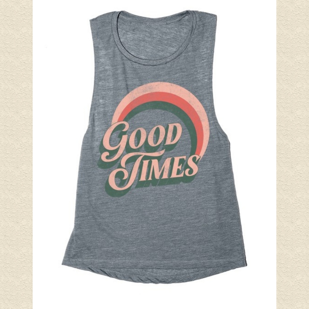 Sale! Plus Size Good Times Graphic Muscle Tank Top - Picture 1 of 5